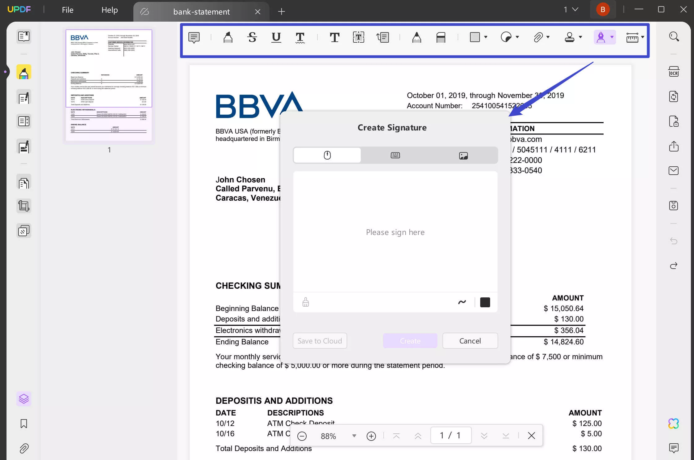 annotate a bank statement