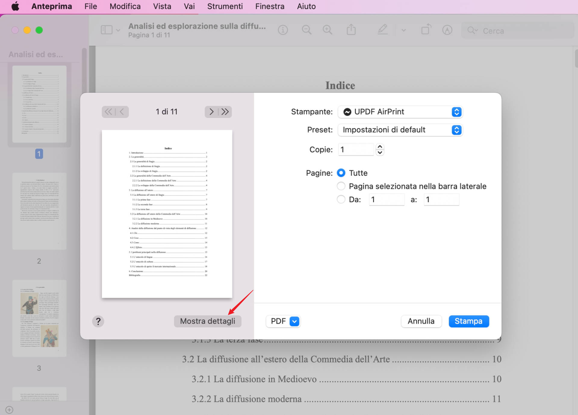 Stampare un file PDF con Anteprima