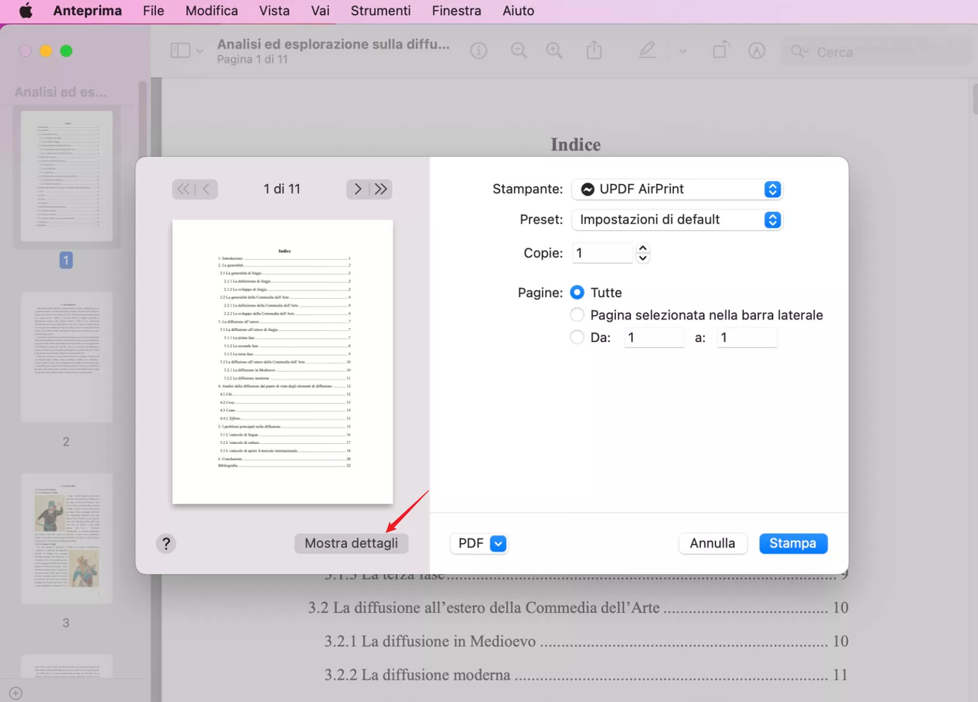 Stampare un file PDF con Anteprima