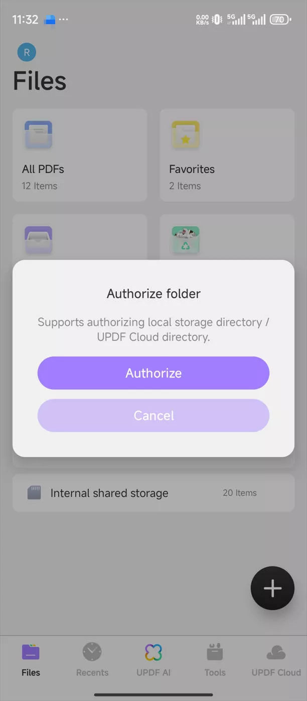 authorize the folder in updf on android