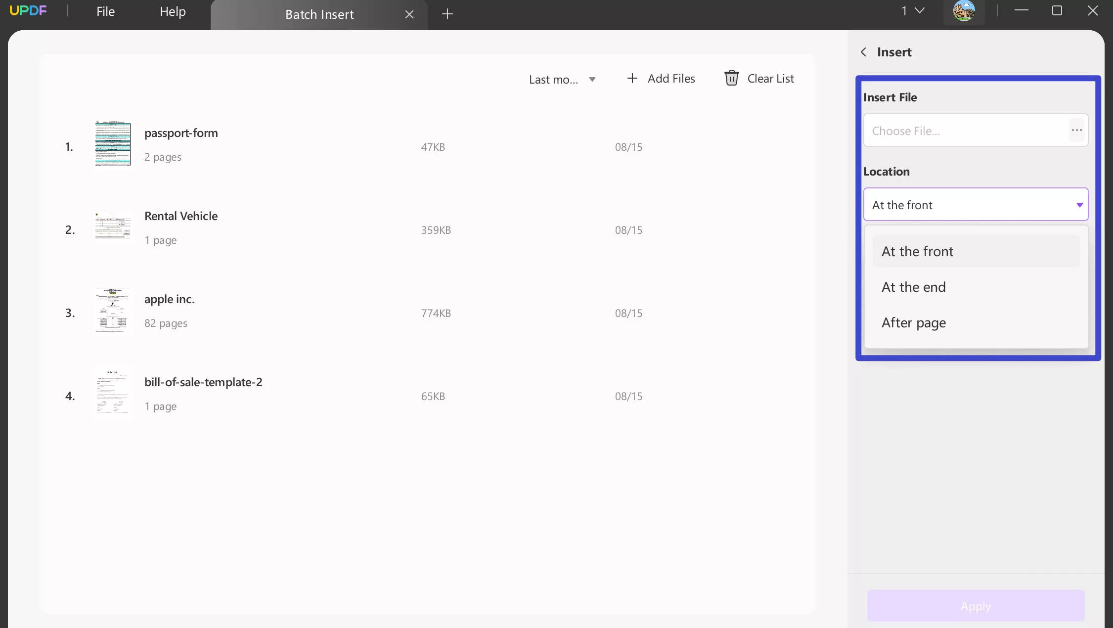 Merge PDF online insert file