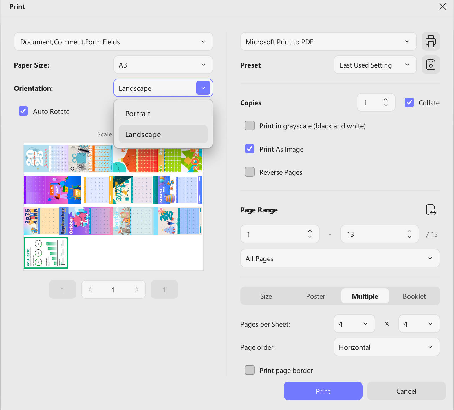 use batch print to convert PDF from landscape to portrait with updf