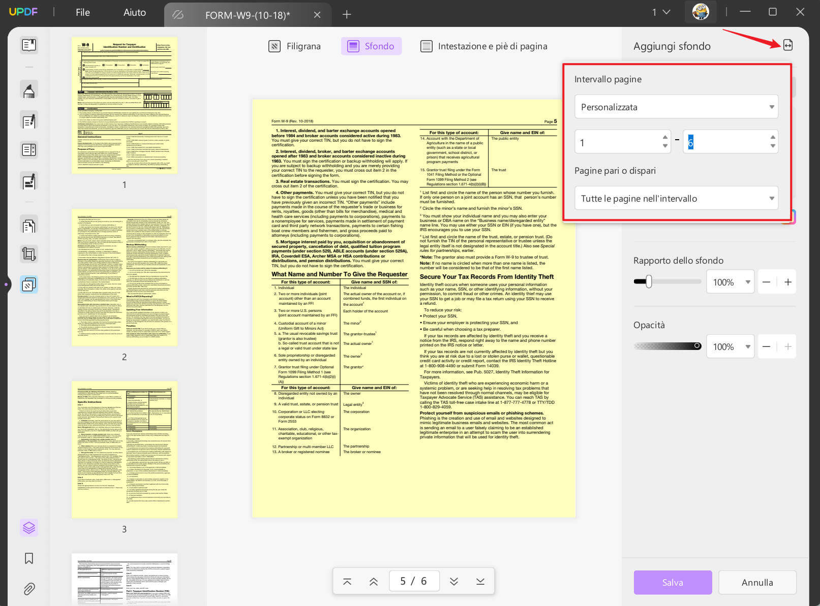 cambiare il colore di sfondo di un PDF