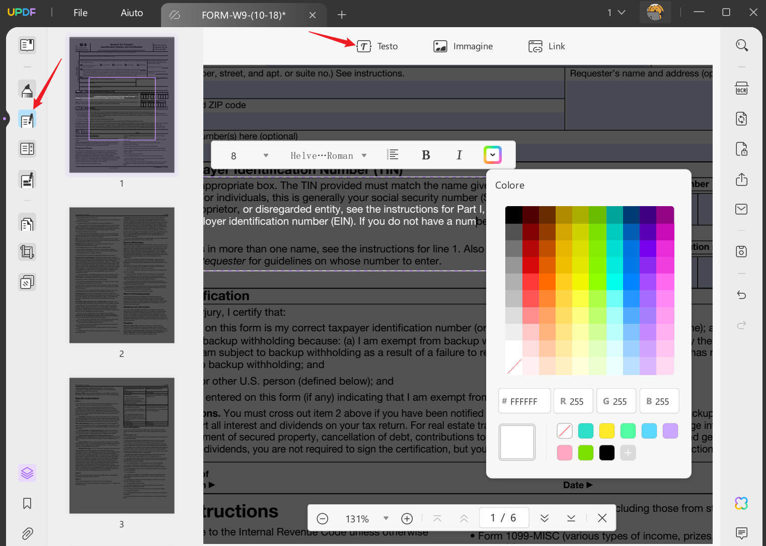 Imposta il colore del testo