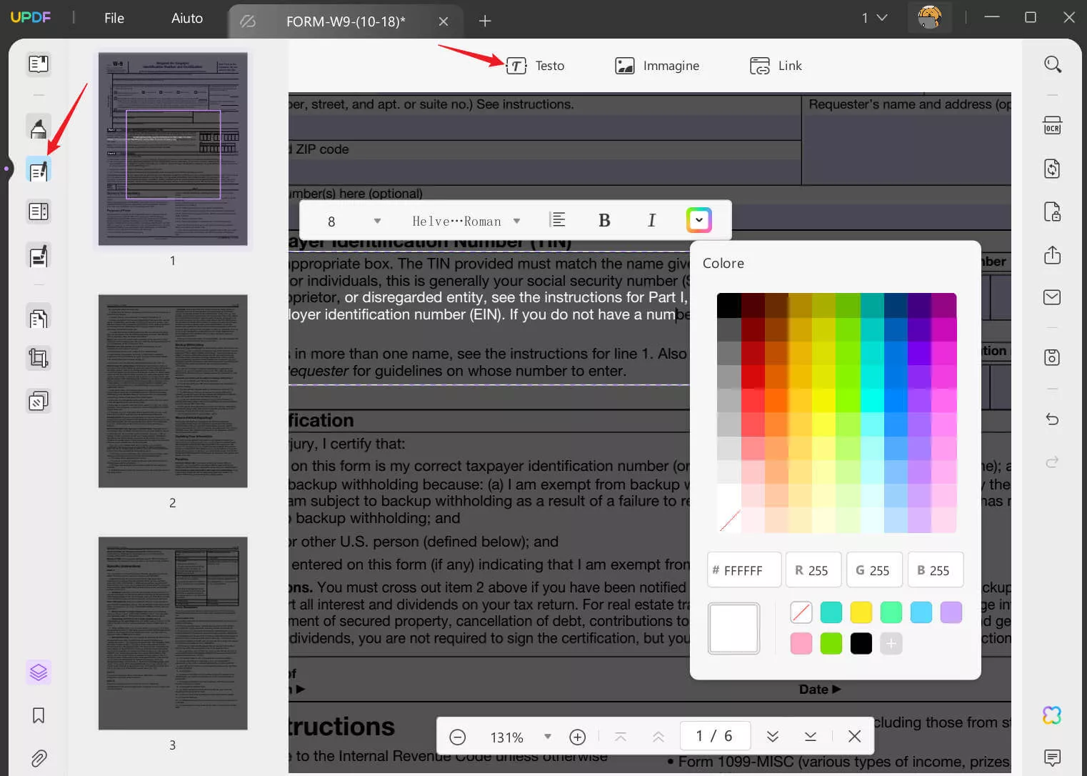 Imposta il colore del testo