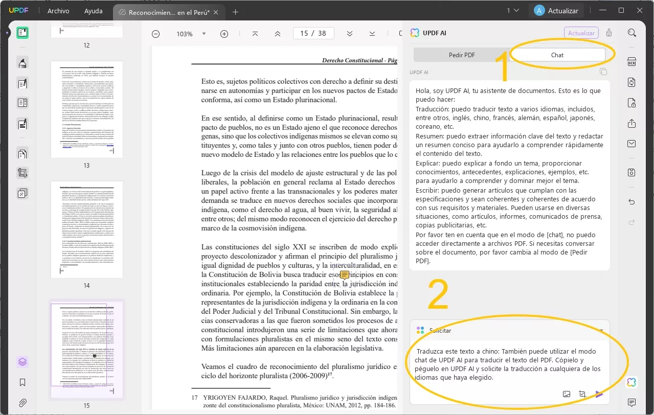 chat traducir texto updf ai app
