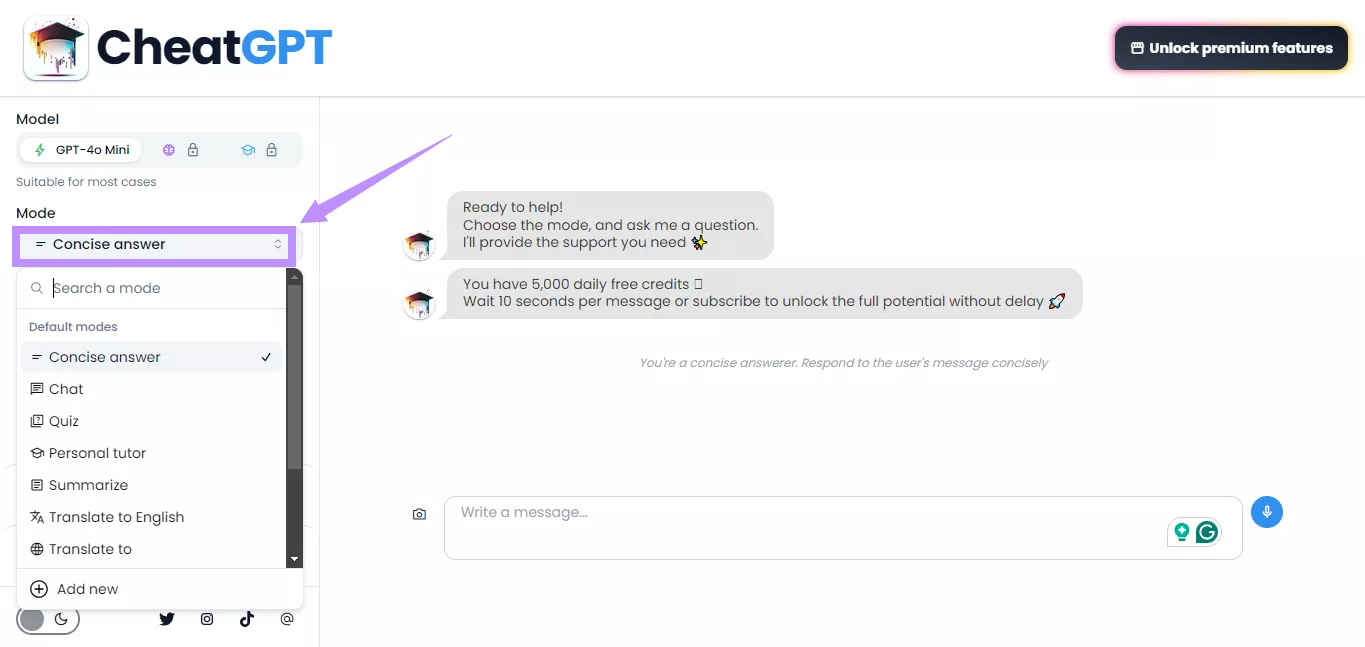 select a mode in cheatgpt