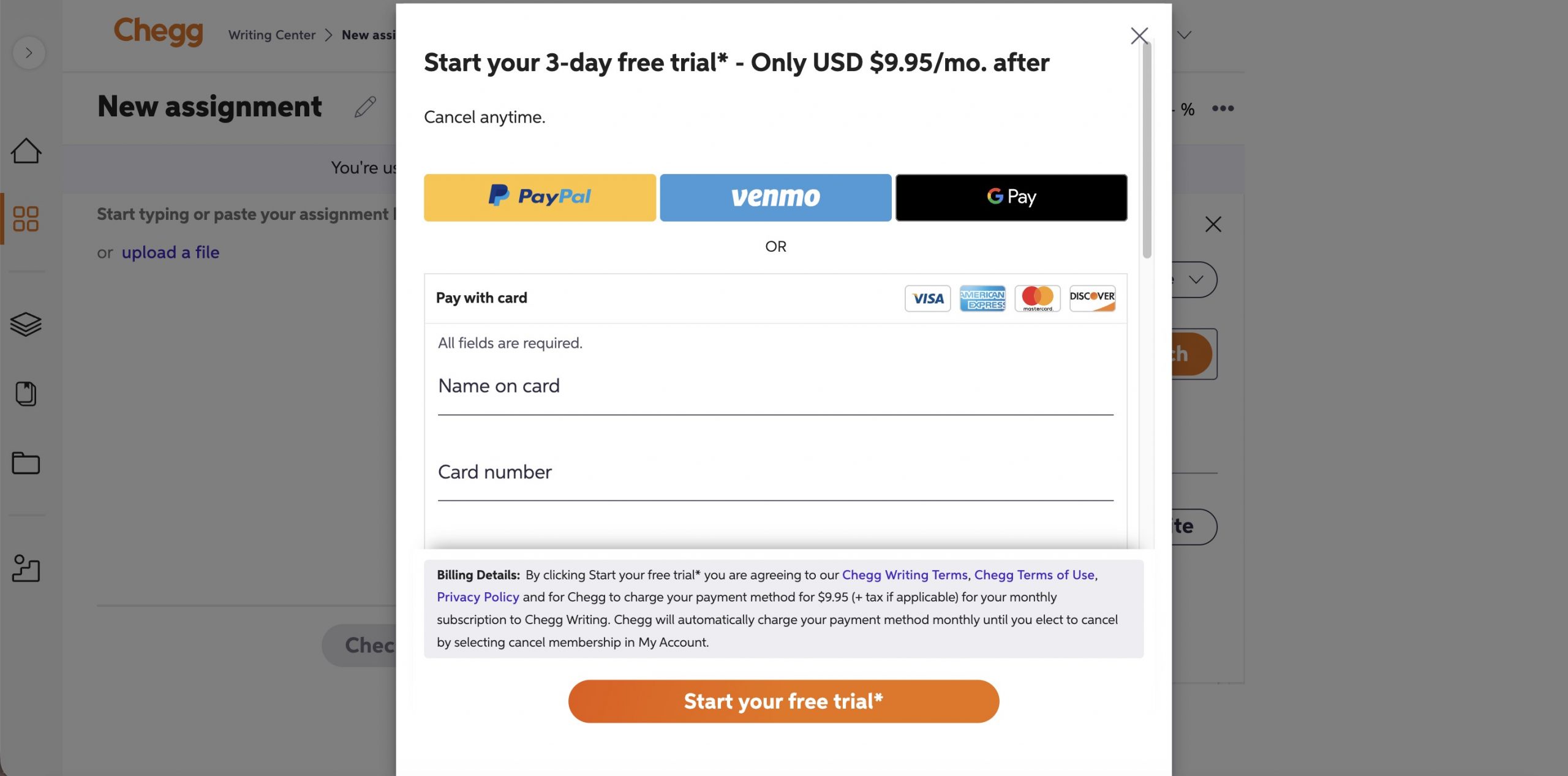 chegg writing pricing plan