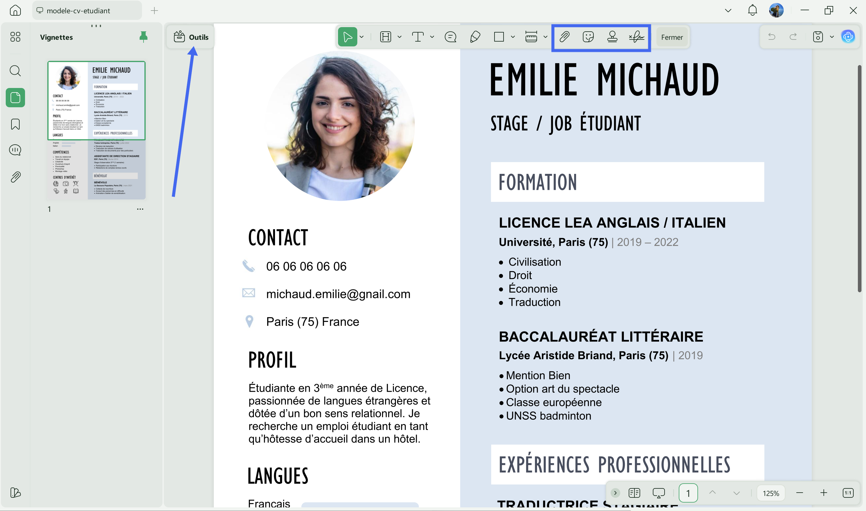 modifier pdf cv
