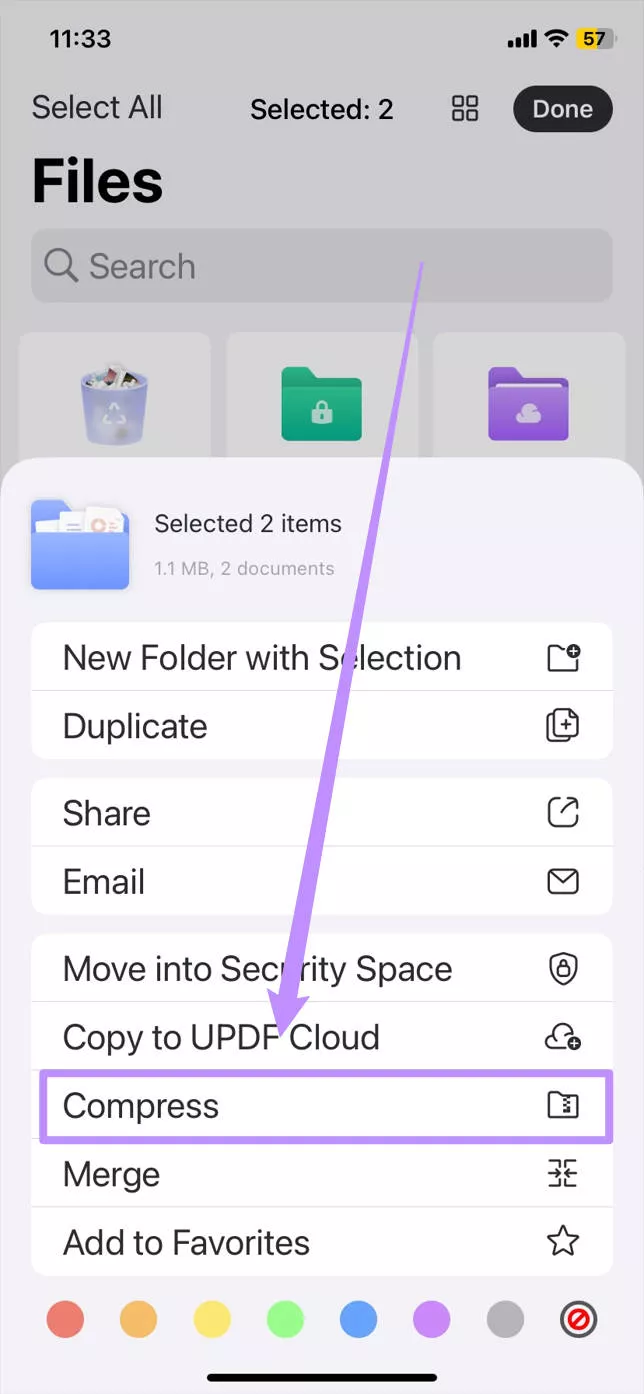 Comprimeer meerdere bestanden tot één zip-bestand met updf voor iOS