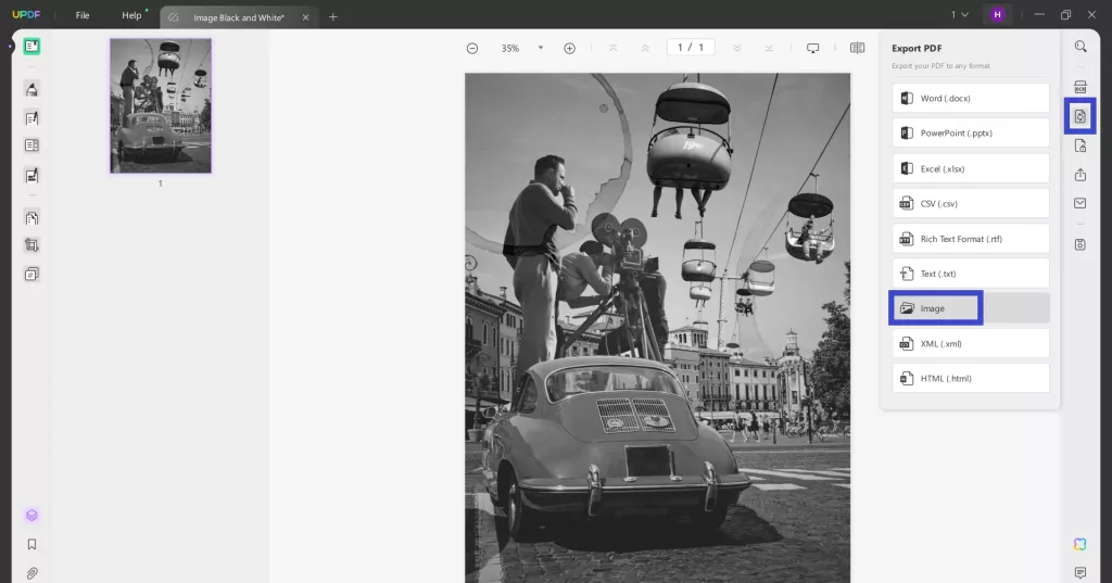 convert image to black and white export