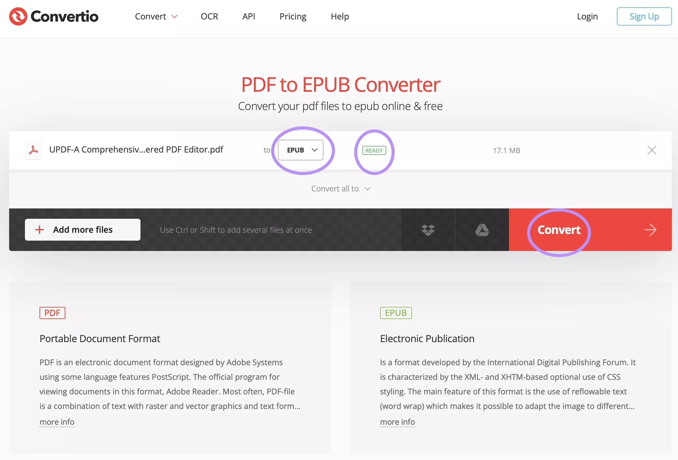 convert pdf to epub with convertio