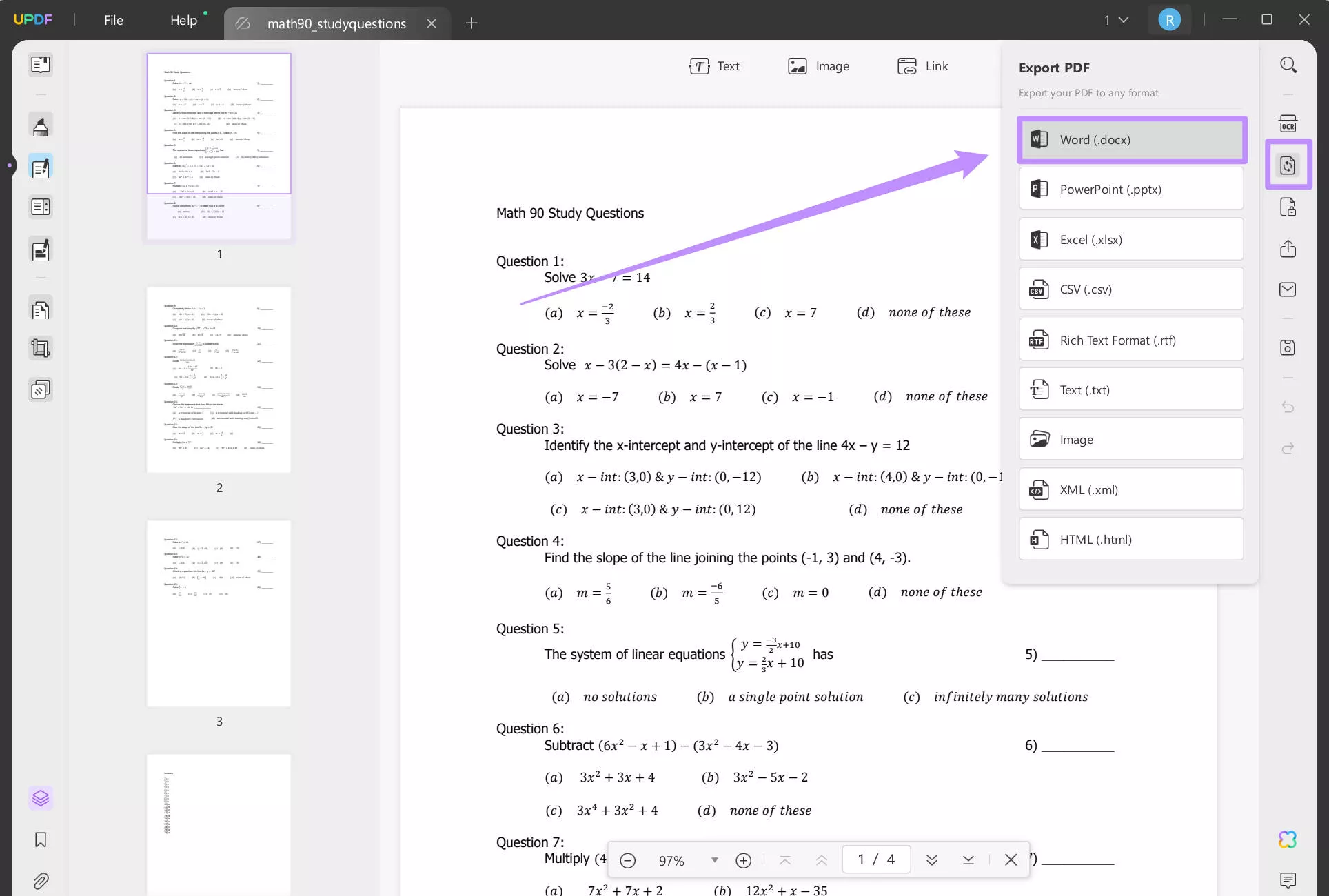 export pdf with equation to word with updf