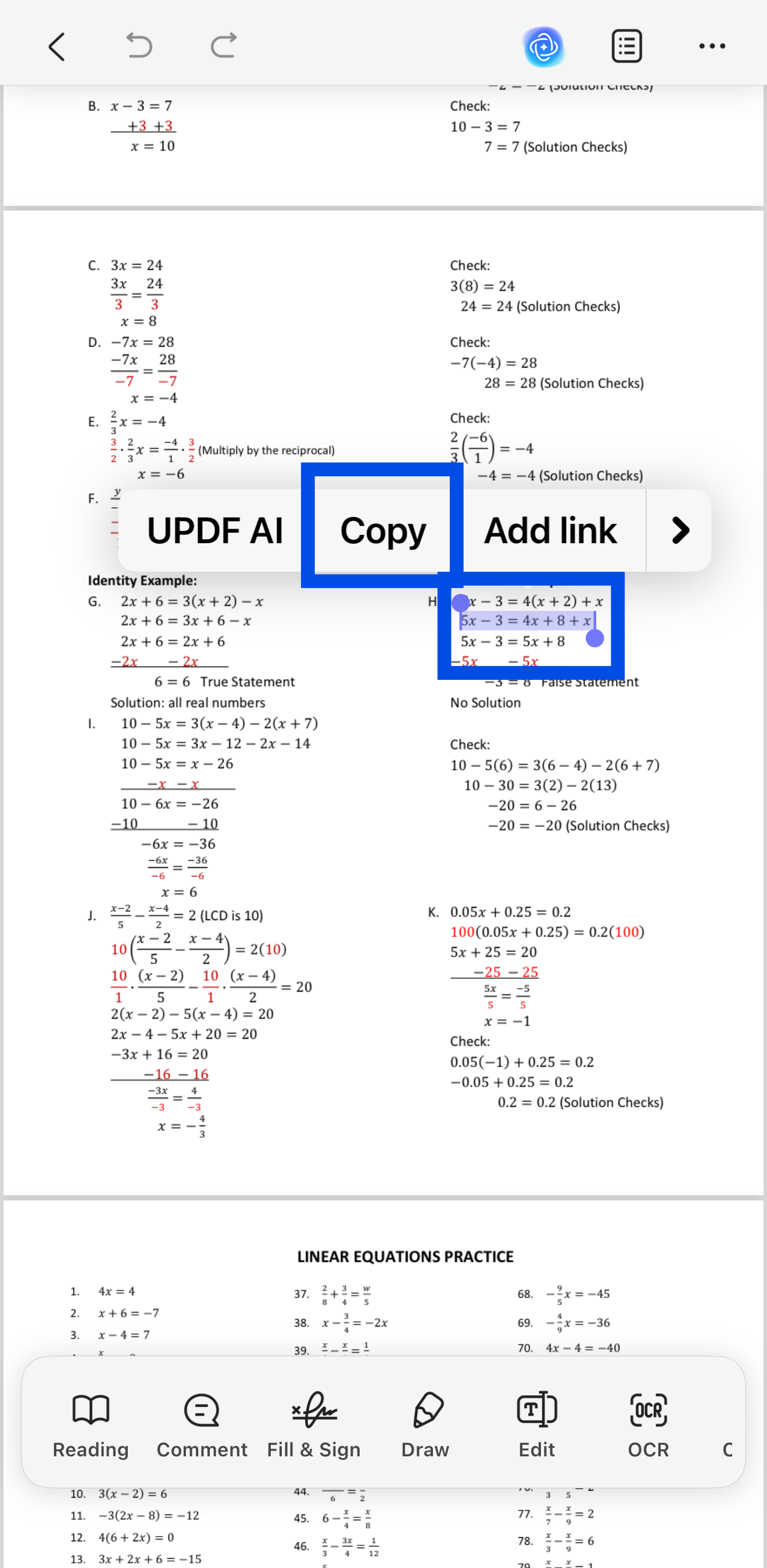 copy equation on phone