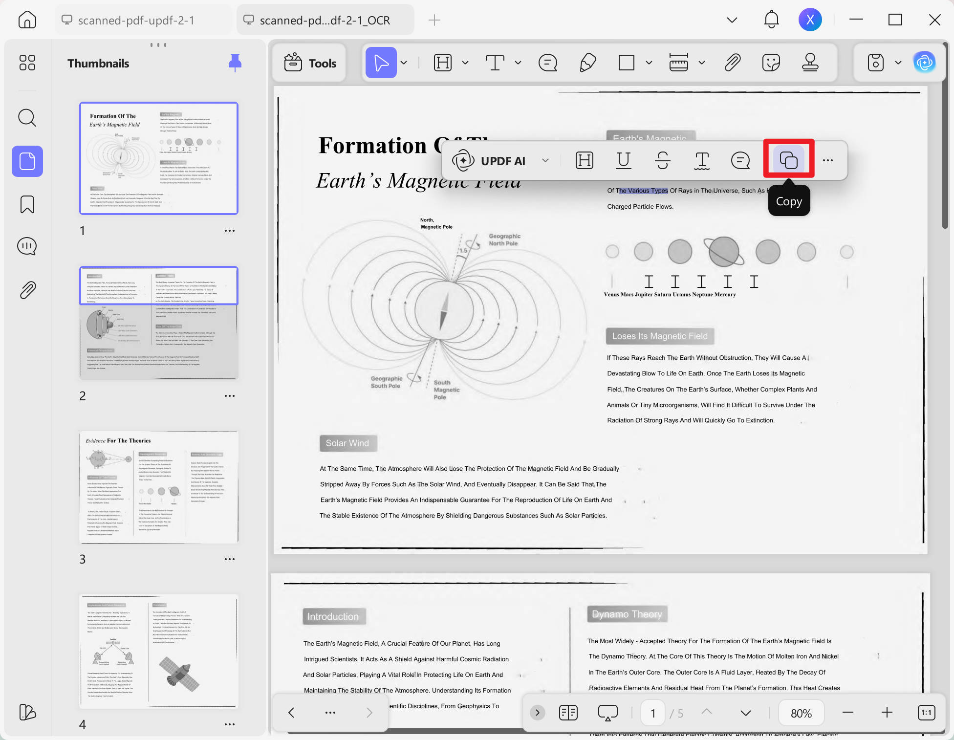 copy text from ocred pdf using the toolbar in updf
