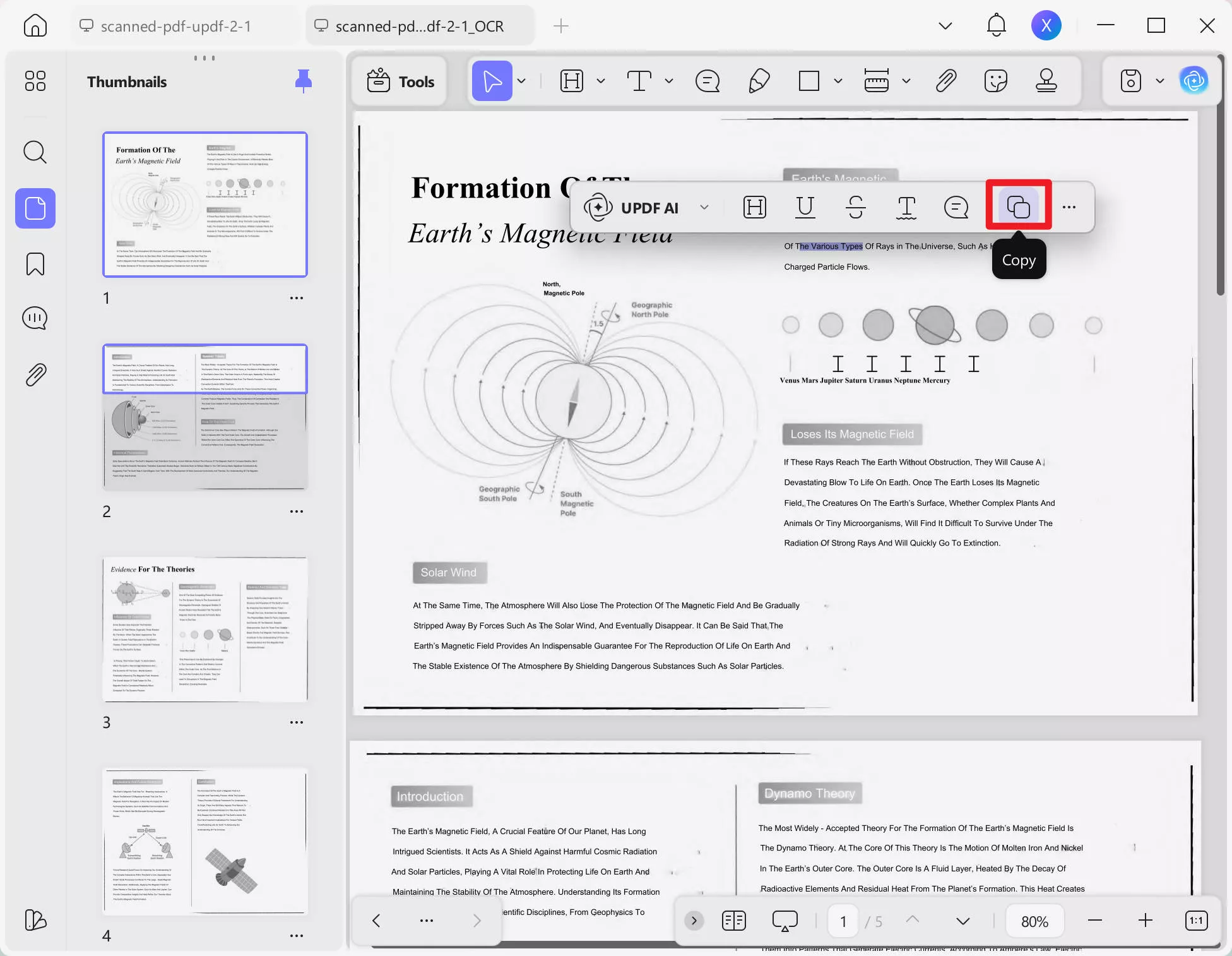 copy text from ocred pdf using the toolbar in updf