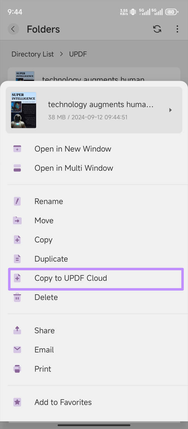 คัดลอก PDF ไปยัง UPDF Cloud ด้วย UPDF บน Android