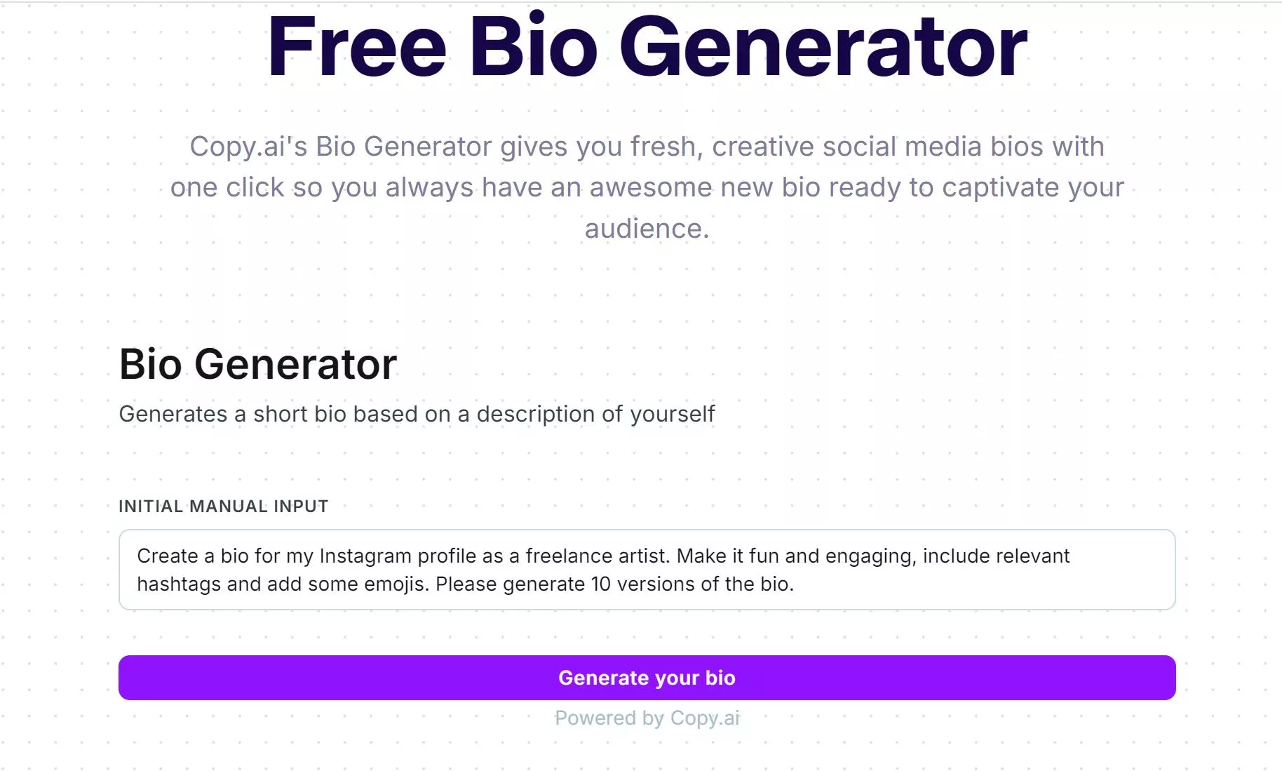 Copy.ai Bio Generator