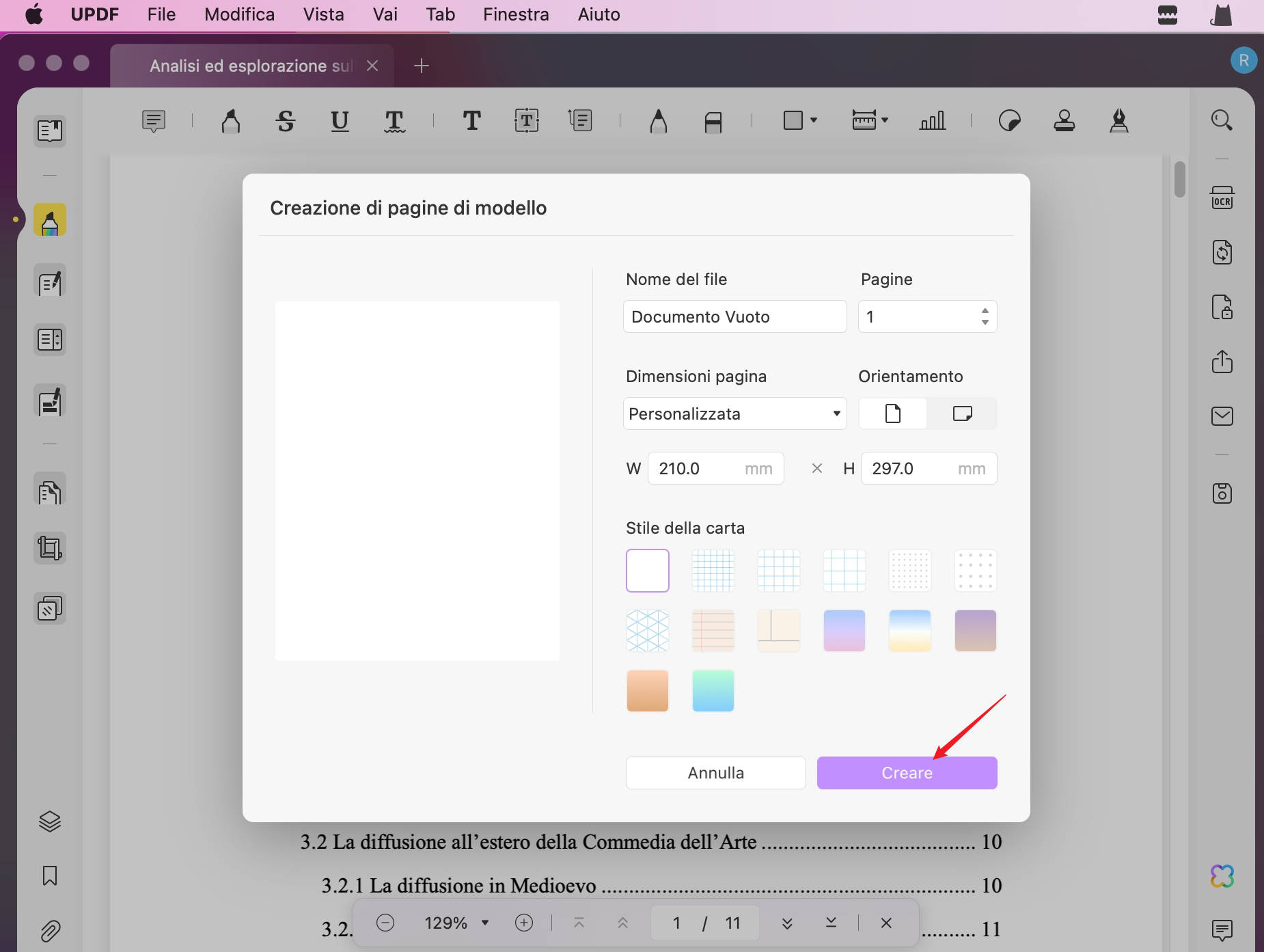 Creare PDF vuoto con Mac