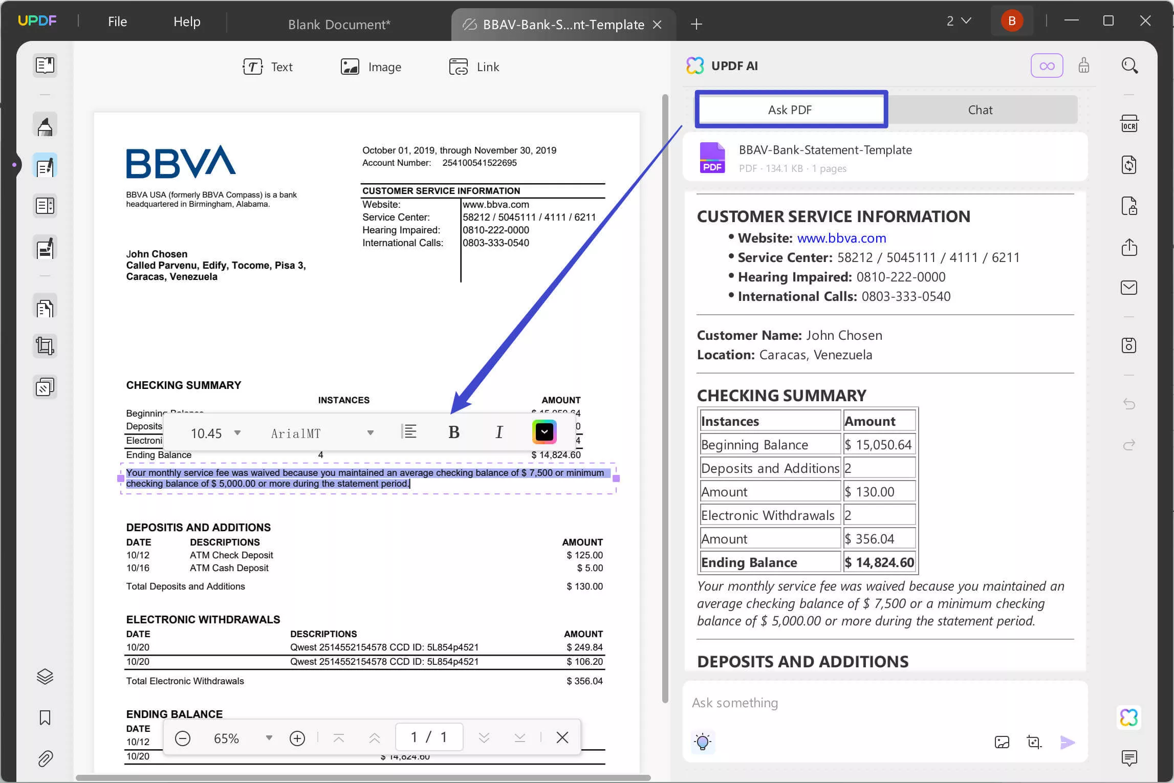 create bank statement