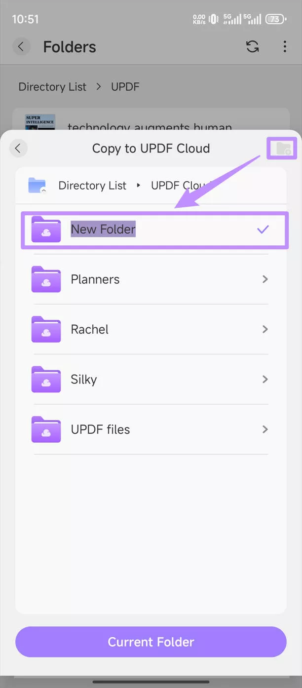 create a new folder in updf cloud on android