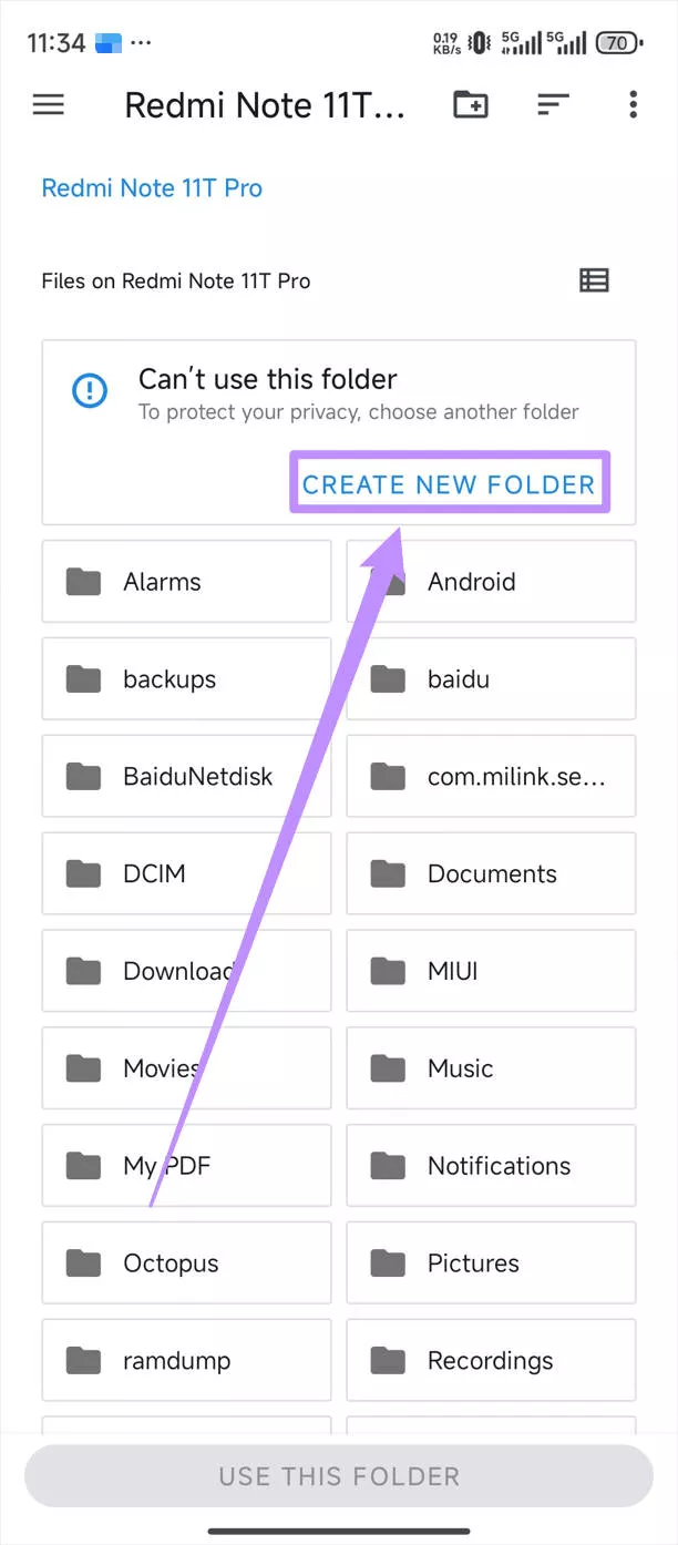 Tap on the new folder to create. 