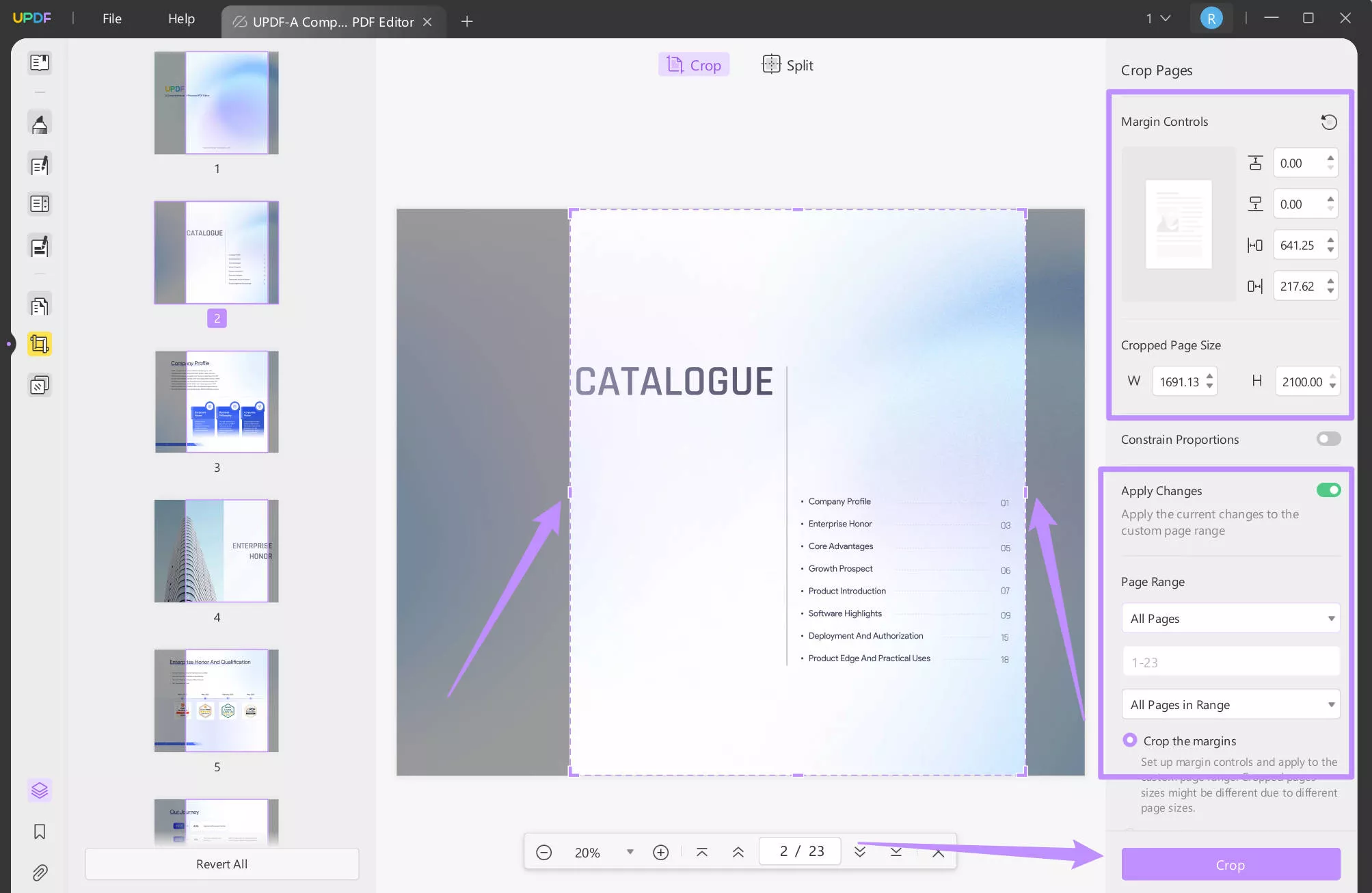 crop to convert PDF from landscape to portrait with updf windows