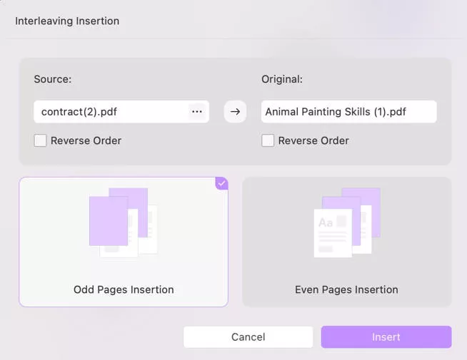 customize interleaving insertion with updf mac