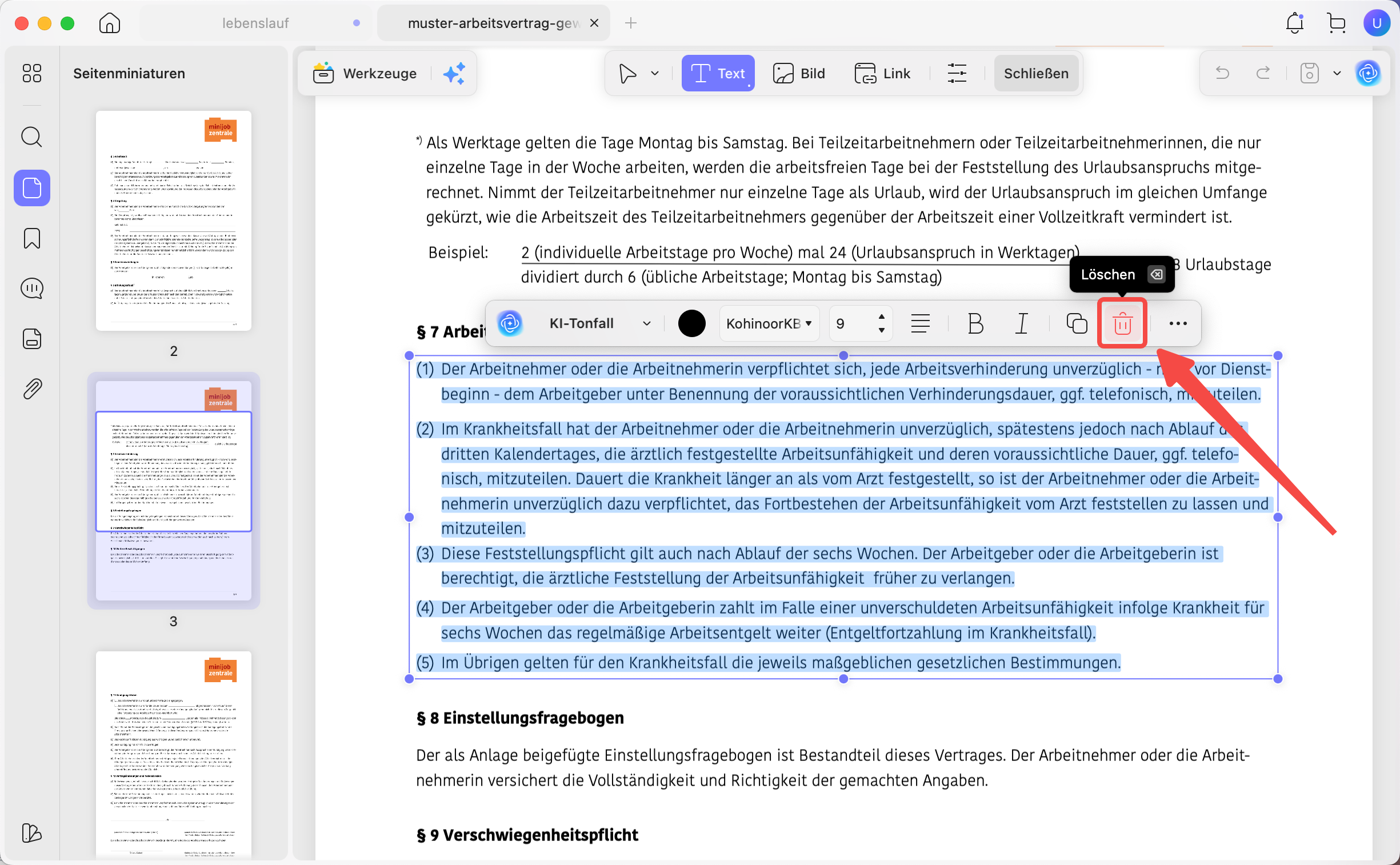 Text aus PDF-Seiten löschen