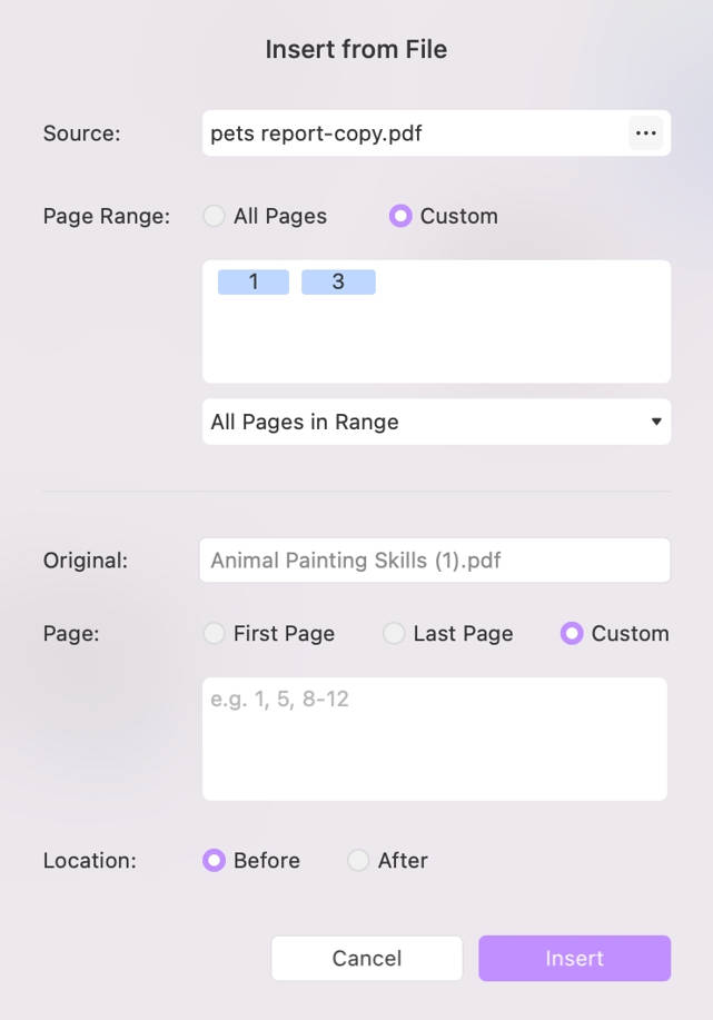 insert from PDF file