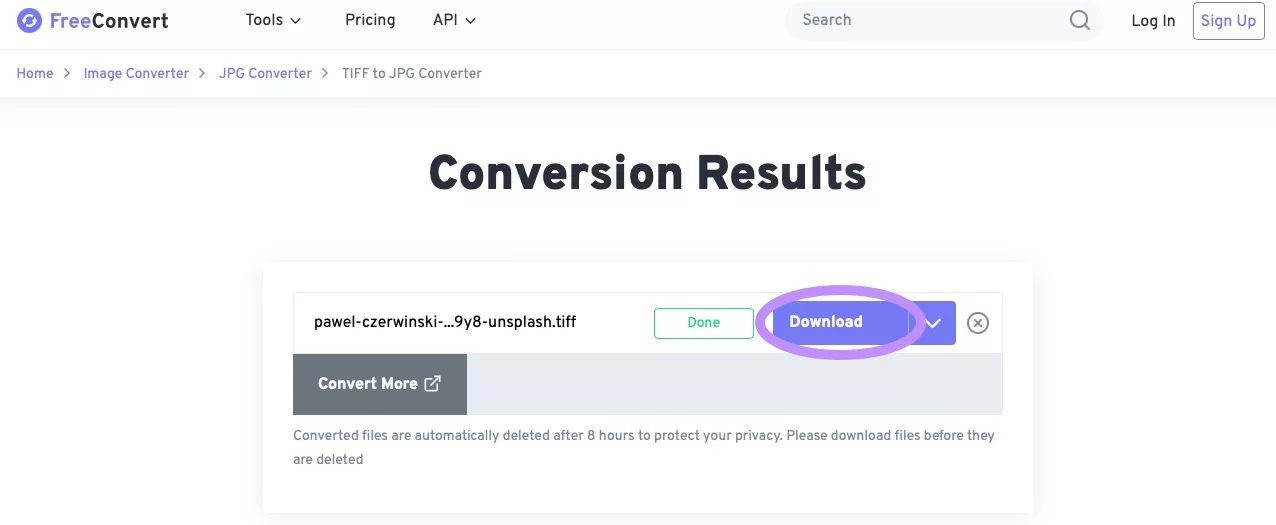 download the jpg file with freeconvert tiff to jpg converter