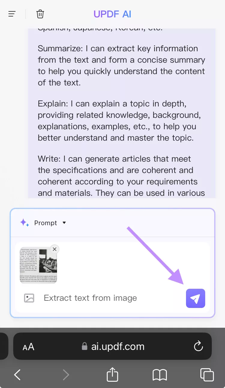 enter the prompt to extract text from image with updf online ai