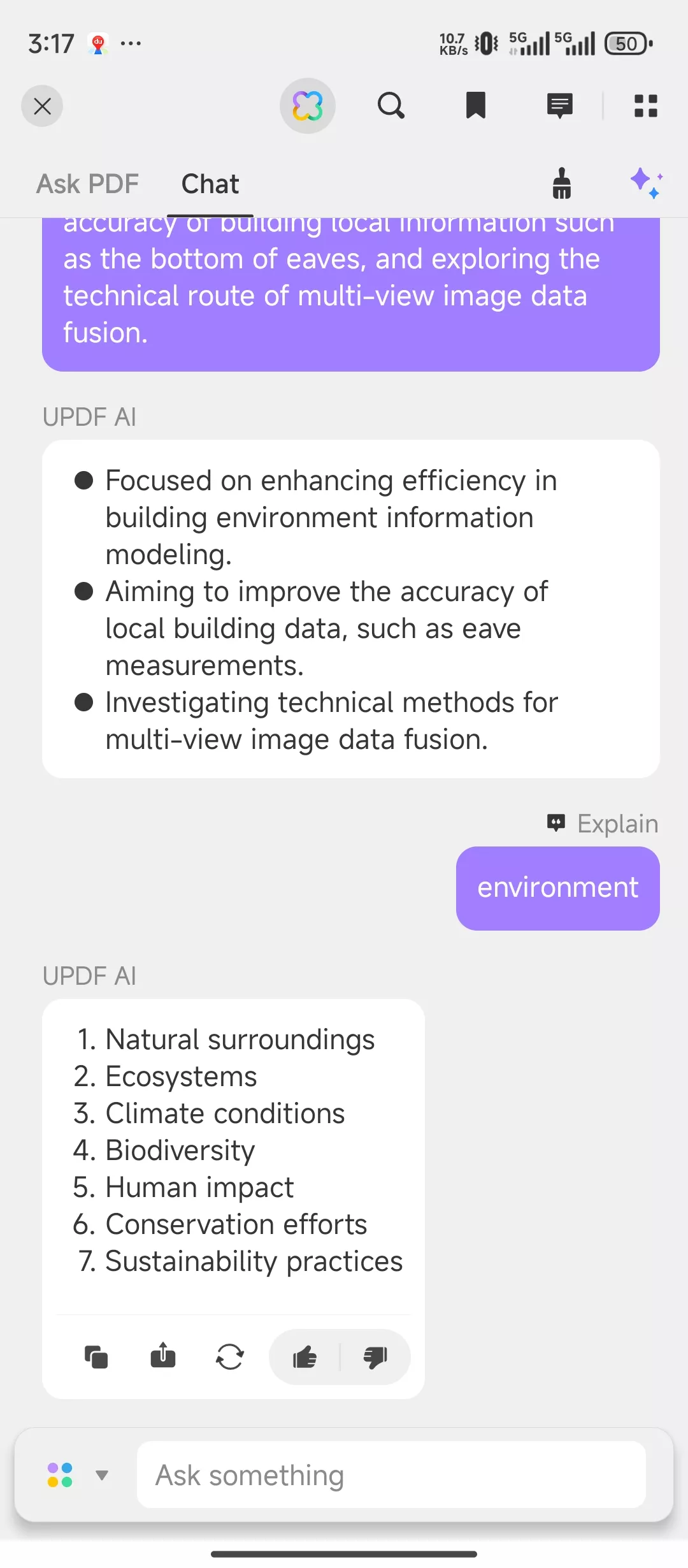 Explain mode in chat with UPDF on Android