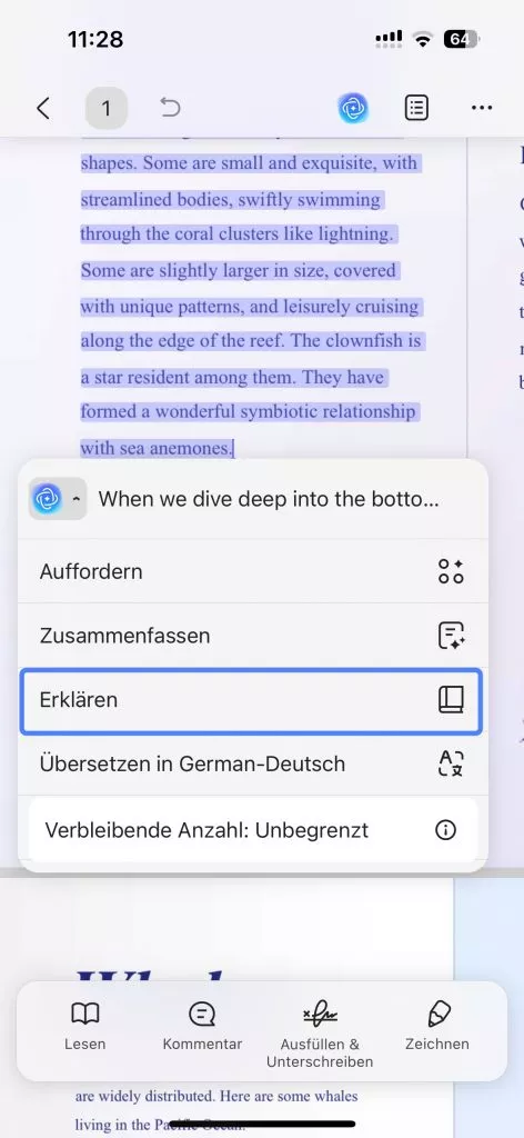 Erklärung generieren und kopieren