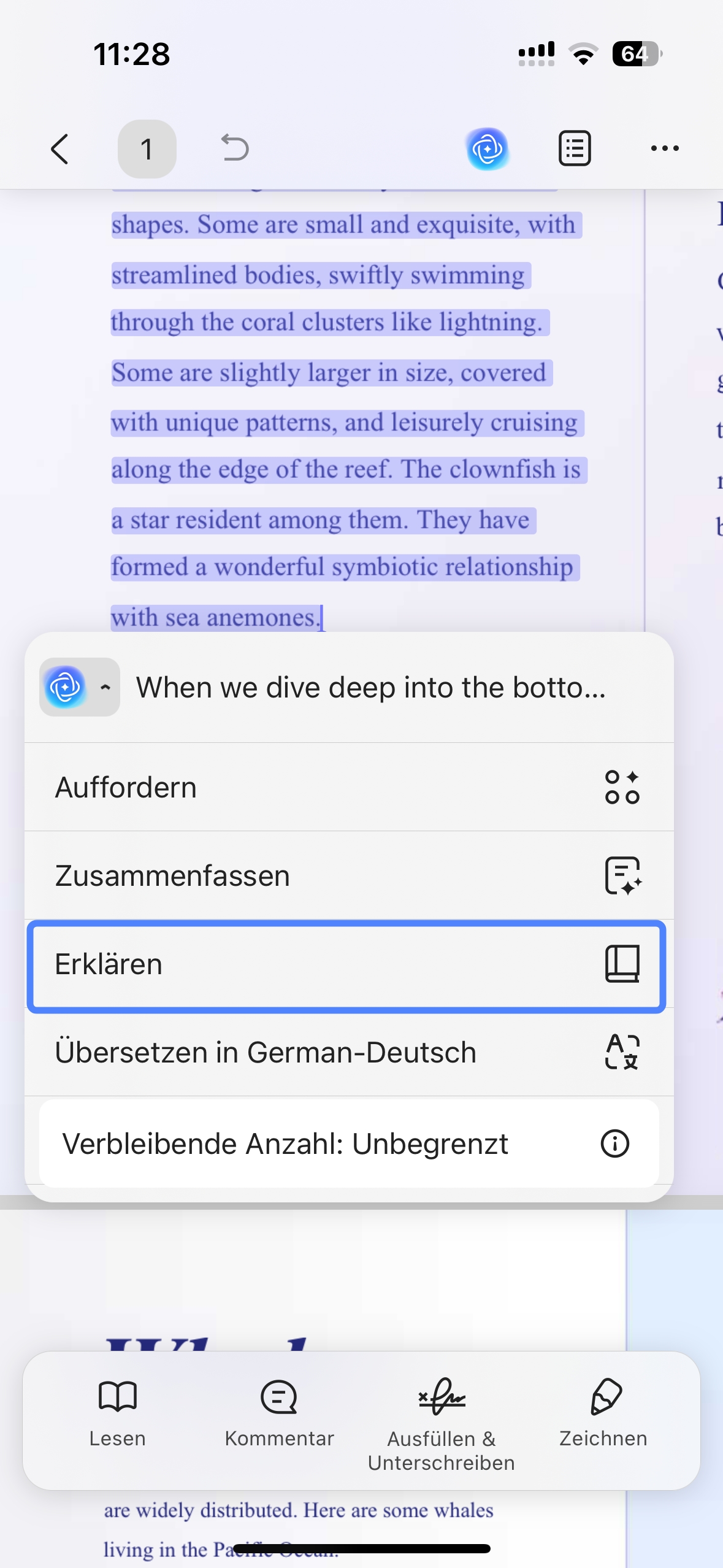 Wählen Sie die Option „Erklären“