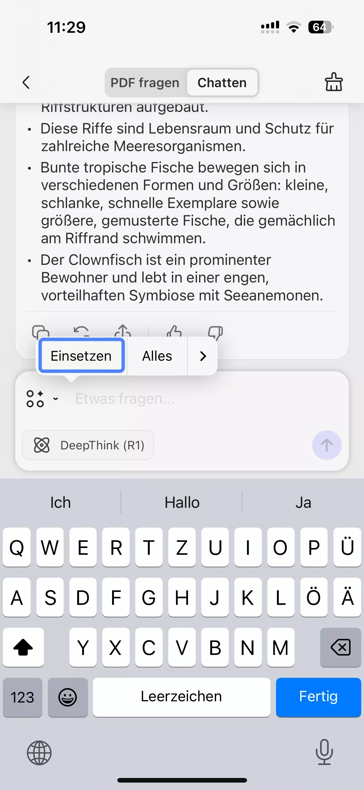 den Inhalt in das Textfeld einfügen 