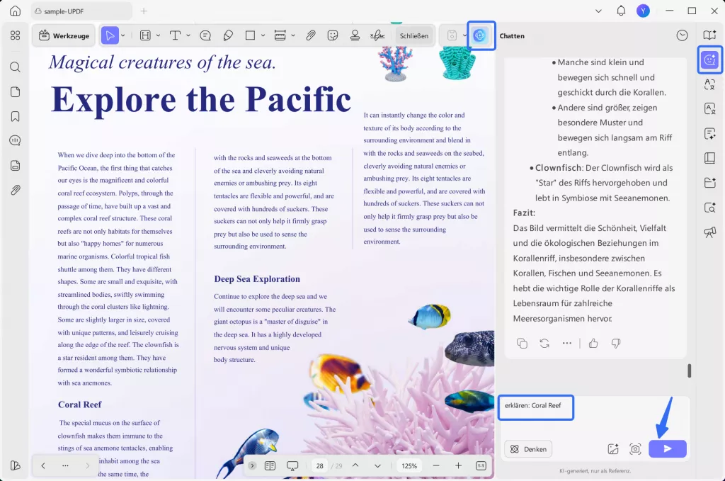 UPDF AI im Chatten-Modus um Erklärung bitten