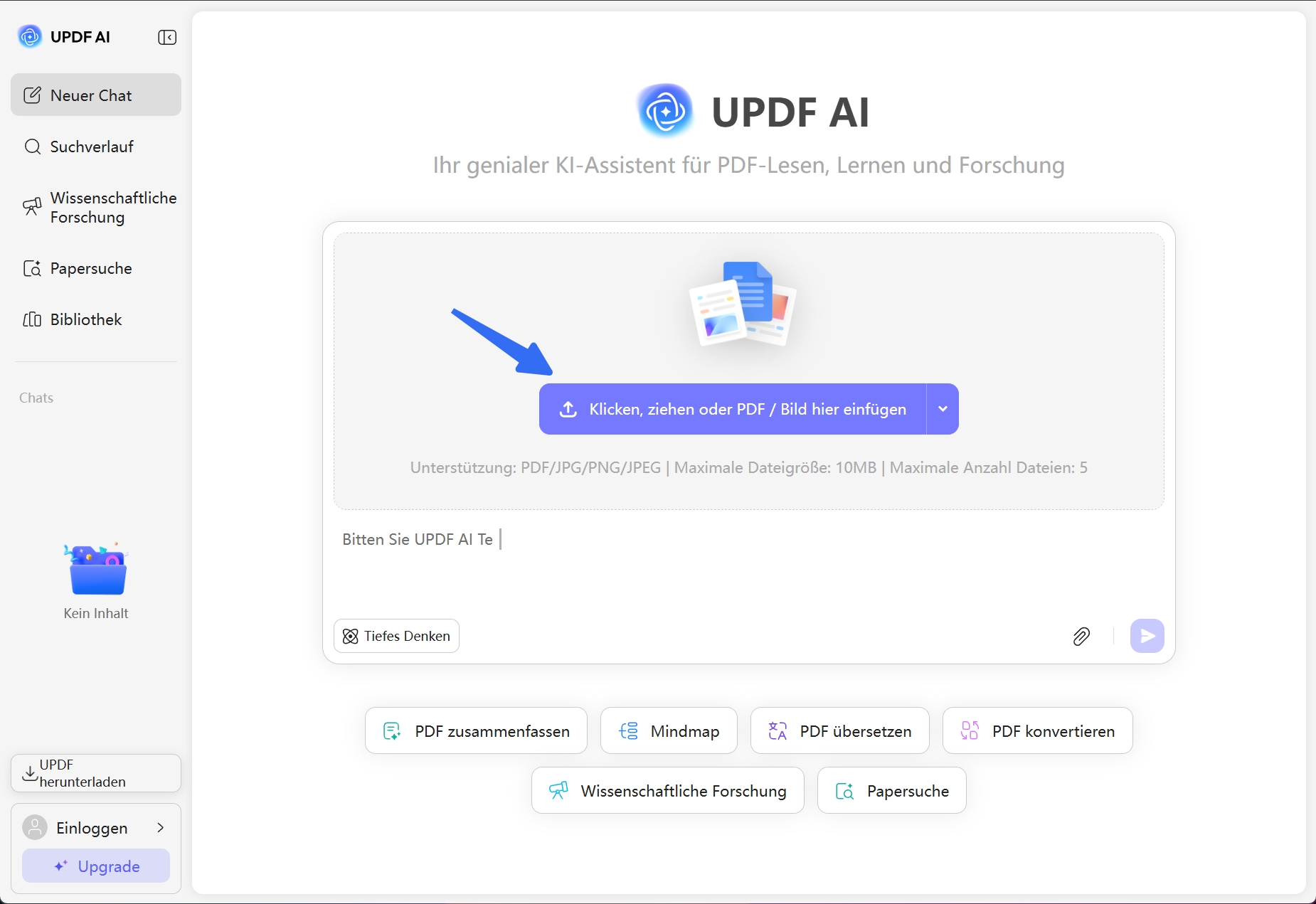PDF-Datei hochladen updf ai