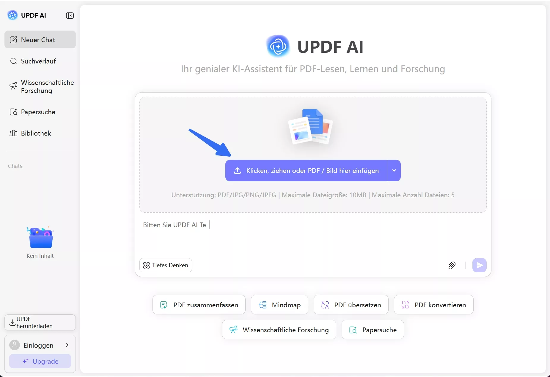 PDF-Datei hochladen updf ai