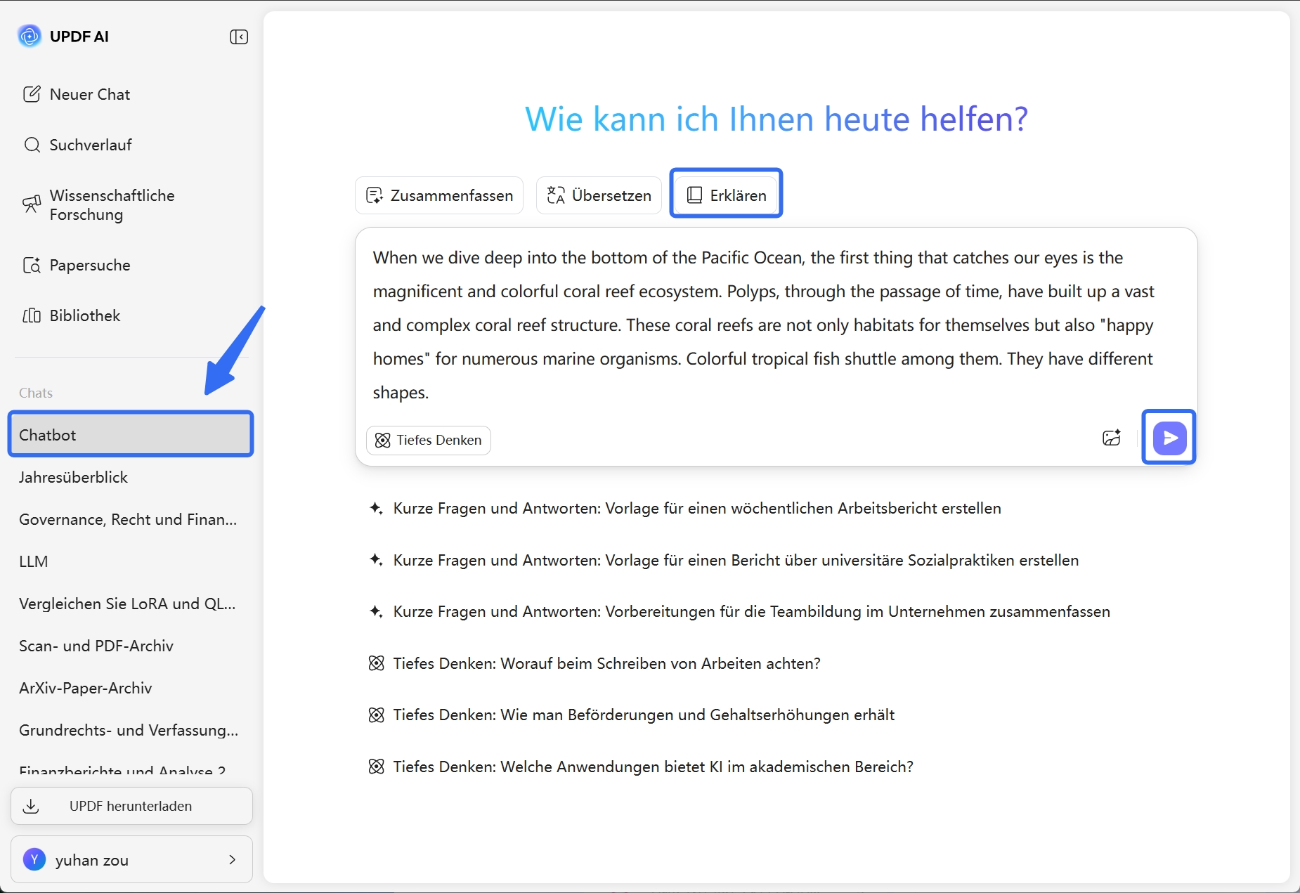 Eingabeaufforderung im Chatbot eingeben.