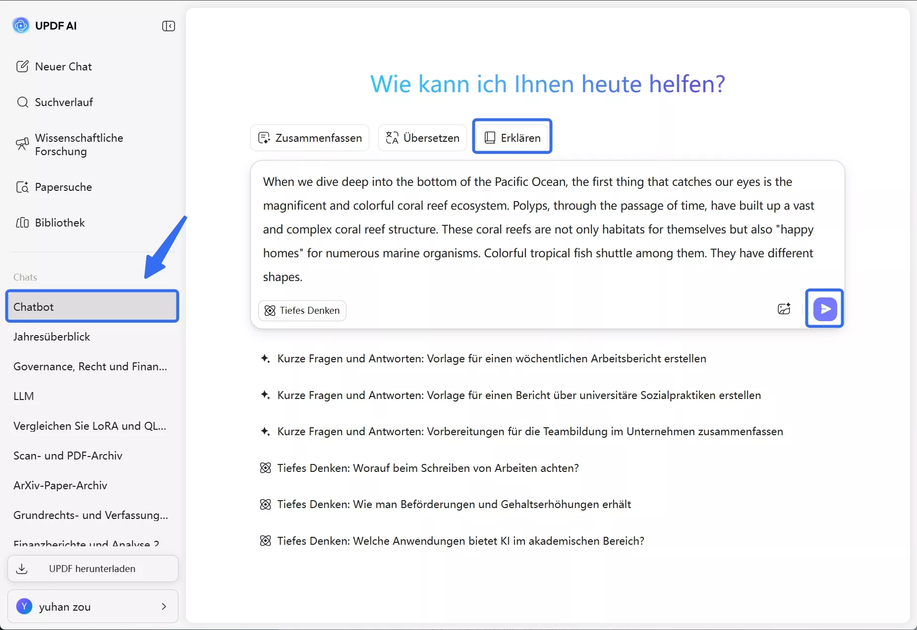 Eingabeaufforderung im Chatbot eingeben.