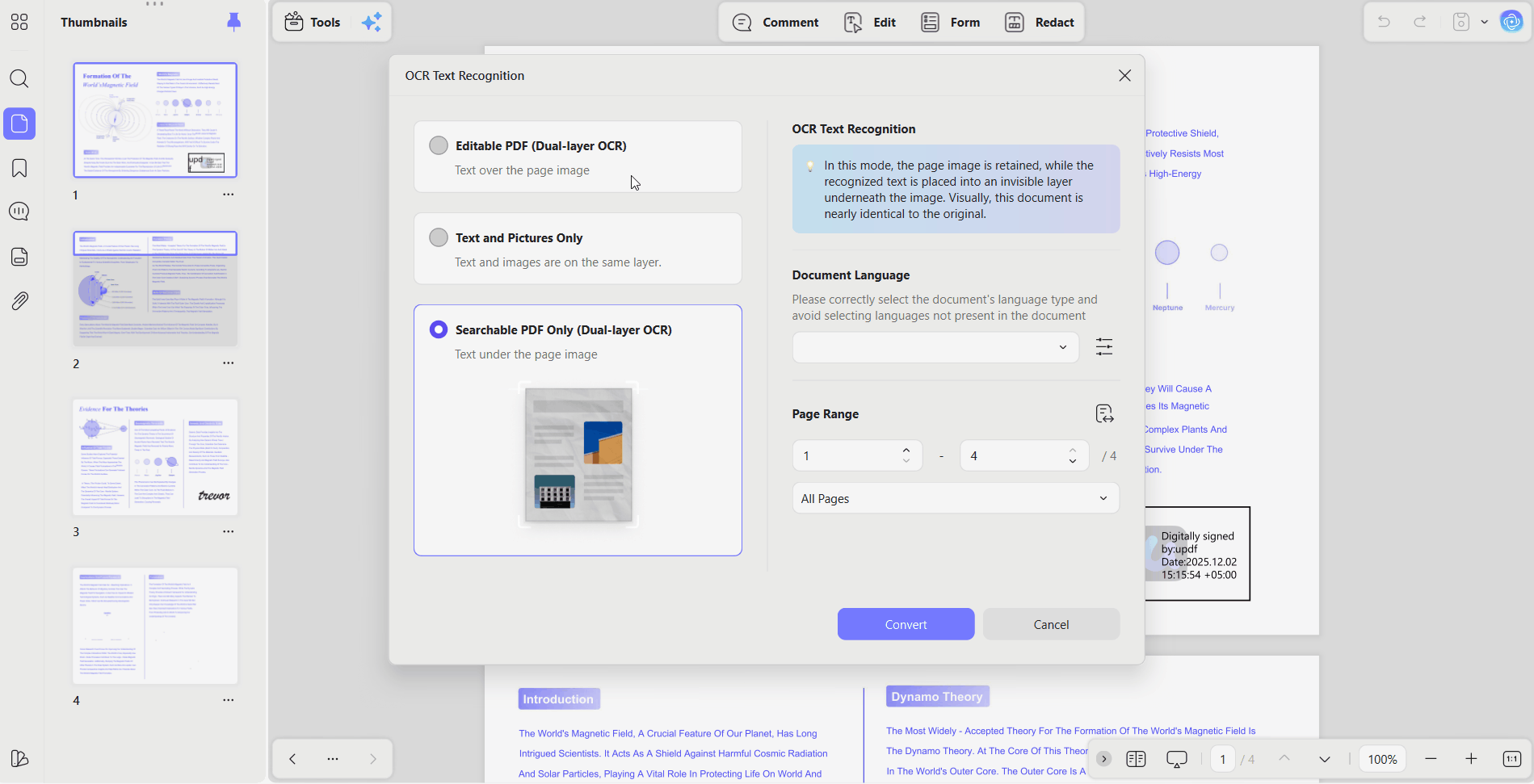 use ocr convert scanned pdf pages