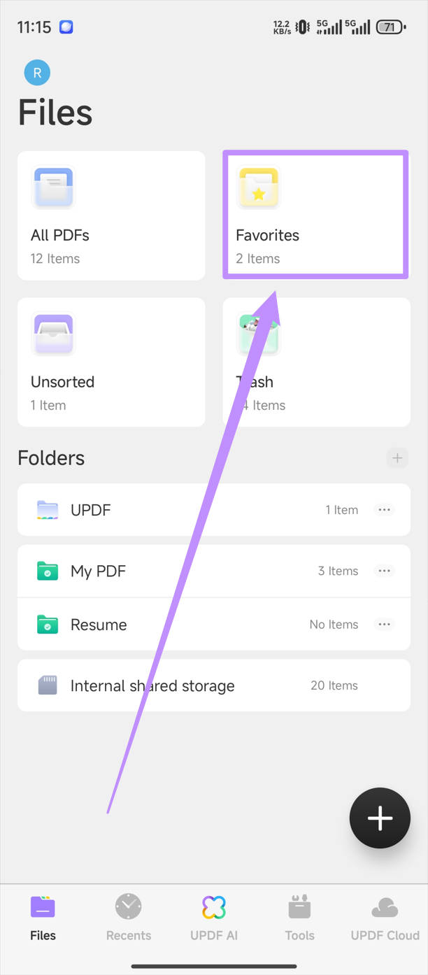 รายการโปรดใน UPDF Android