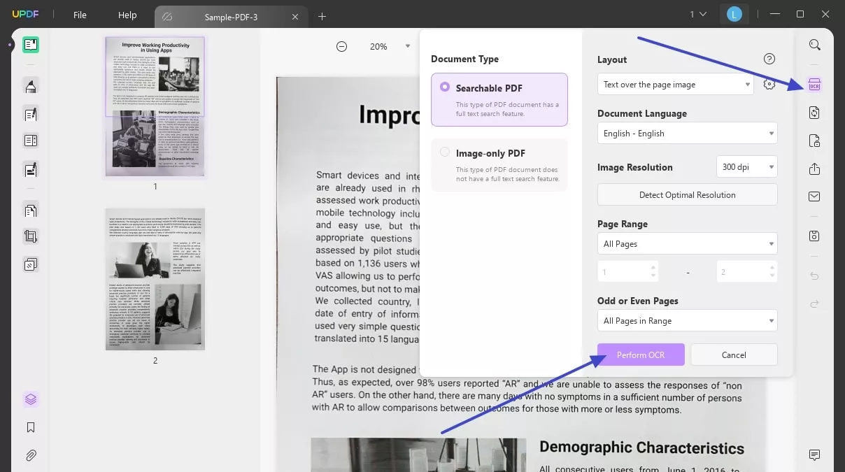 perform ocr on pdf updf