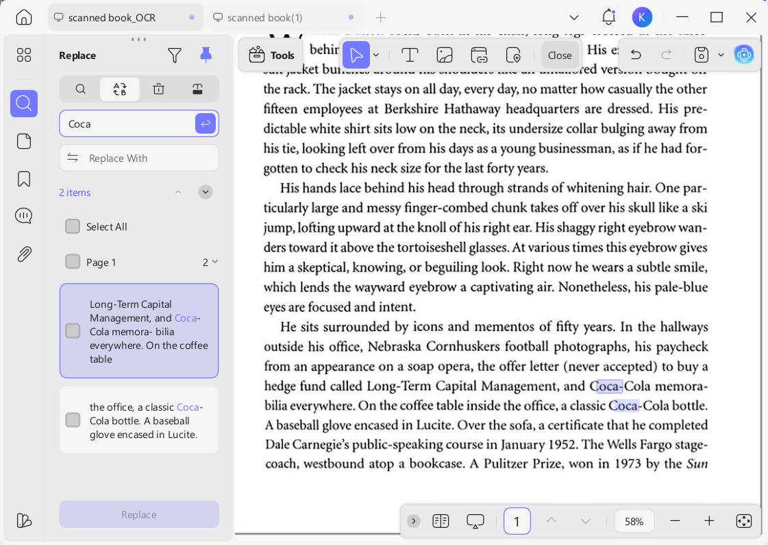 find and replace in scanned pdf