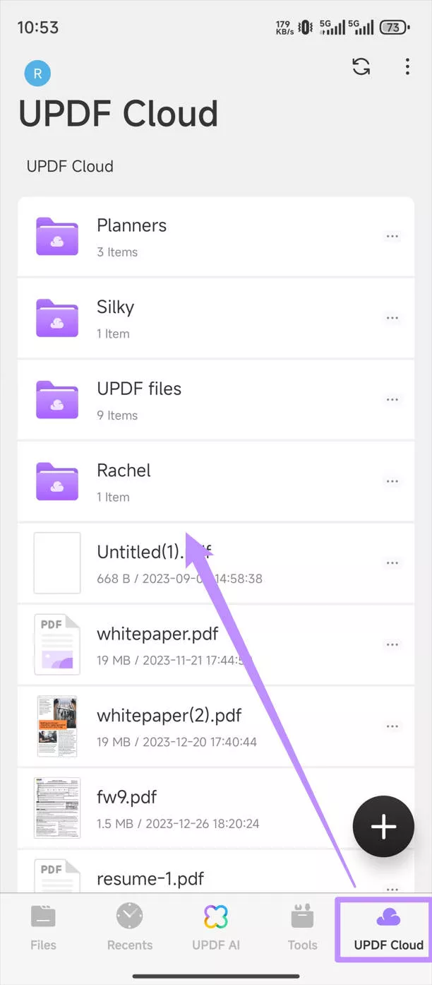 Manage the PDF files in UPDF Cloud on Android