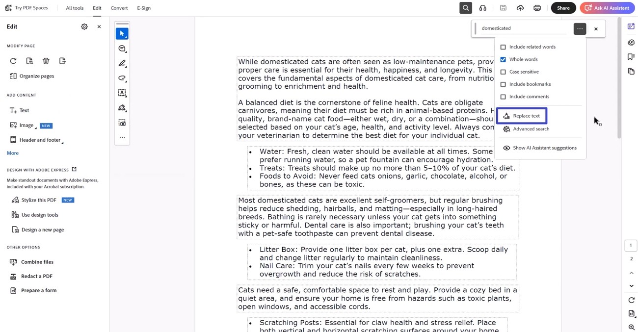 find specific keyword adobe acrobat