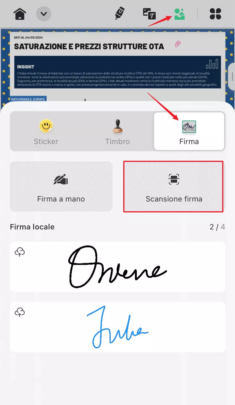 Scansiona una firma in PDF utilizzando la funzione Scansione firma