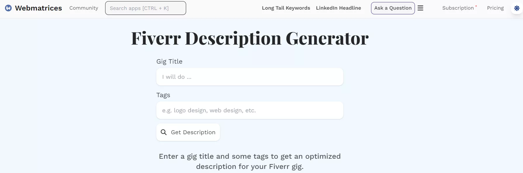 fiverr description generator webmatrices