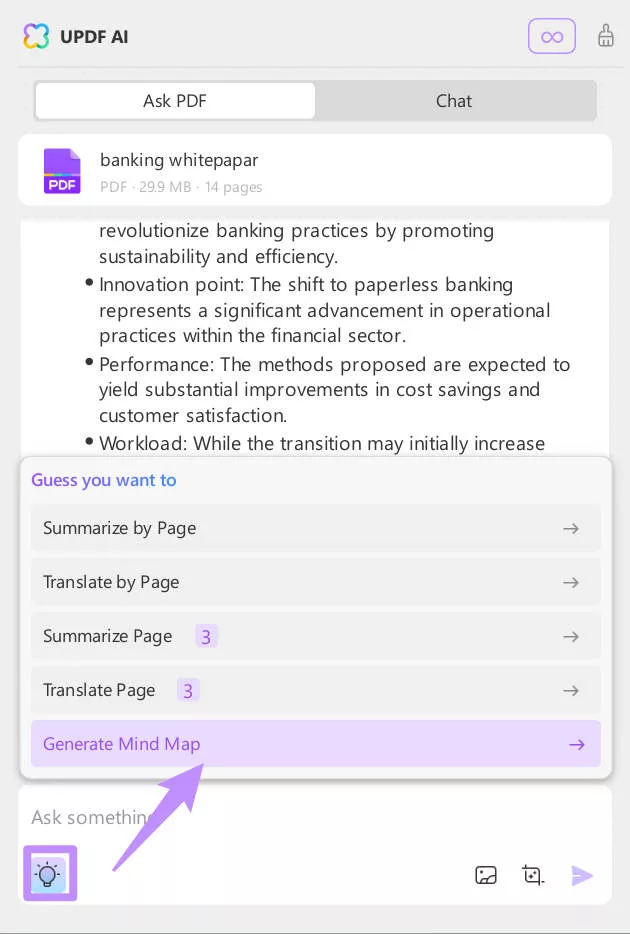 使用 UPDF AI 視窗從 PDF 產生心智圖